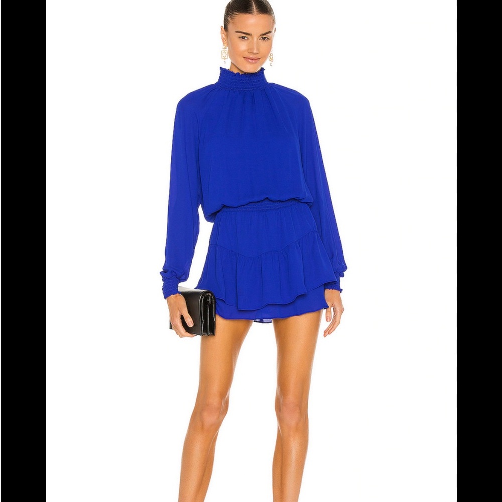 Krisa turtleneck ruffle skirt dress in Azurite